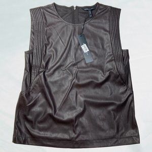 NWT BCBGMaxAzria Brown Faux Leather Sleeveless Top Size XXS